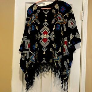 Double d ranch denim poncho embroidered western shawl size S/M